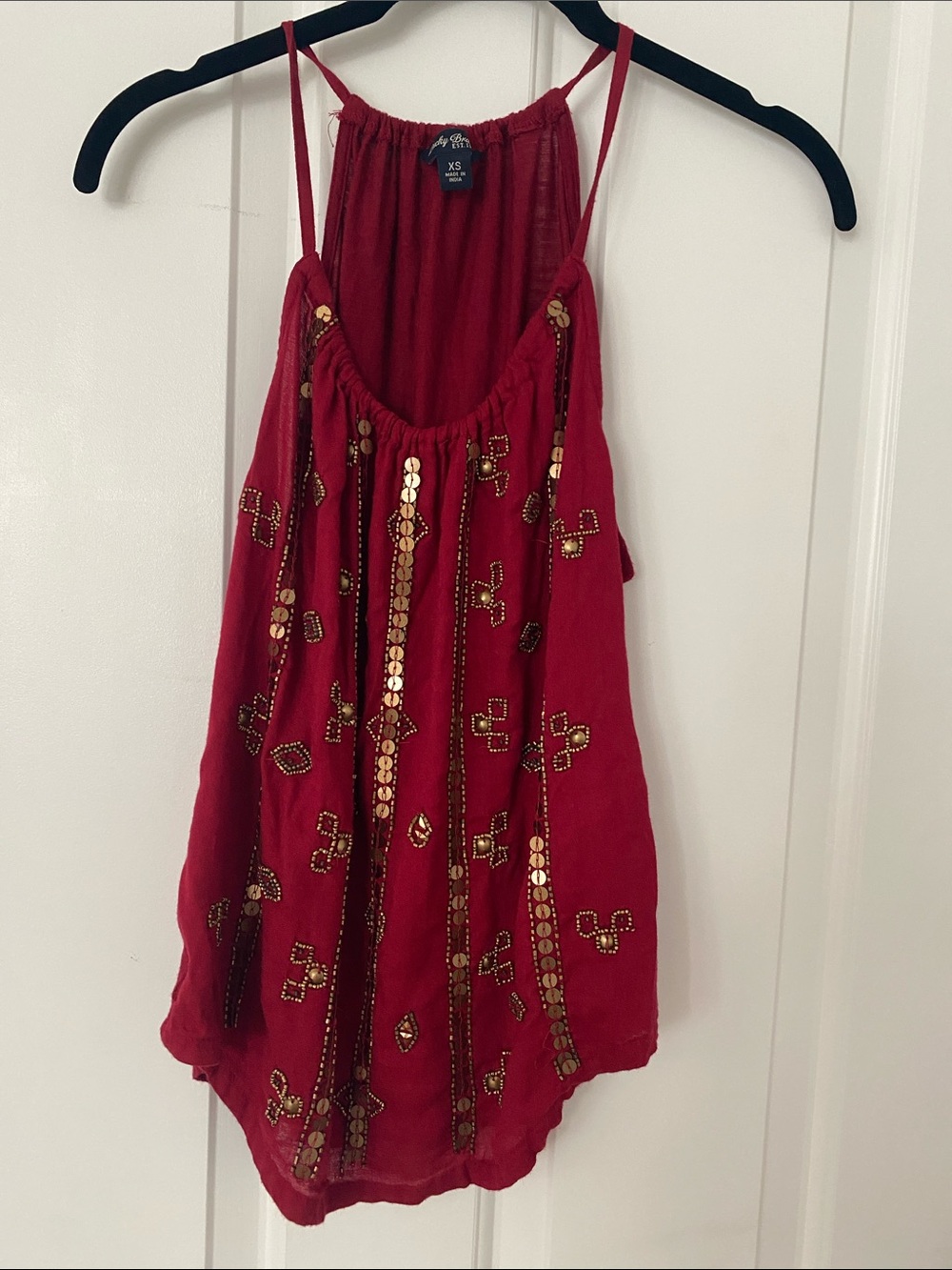 Free People Red Sequin-Embellished Halter Cami